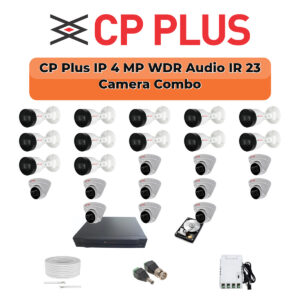 CP Plus 23 Camera 4MP IP CCTV Combo Kit | Smart IR + WDR + Mic | 32CH NVR | 2×4TB HDD