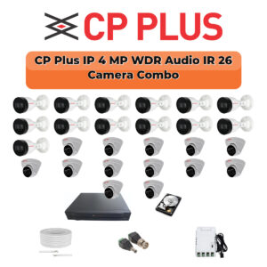 CP Plus 26 Camera 4MP IP CCTV Combo Kit | Smart IR + WDR + Mic | 32CH NVR | 1×4TB + 1×6TB HDD