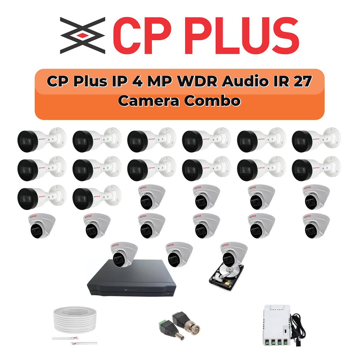 CP Plus 27 Camera 4MP IP CCTV Combo Kit | Smart IR + WDR + Mic | 32CH NVR | 1×4TB + 1×6TB HDD 1 CP Plus 27 Camera 4MP IP CCTV Combo Kit | Smart IR + WDR + Mic | 32CH NVR | 1×4TB + 1×6TB HDD