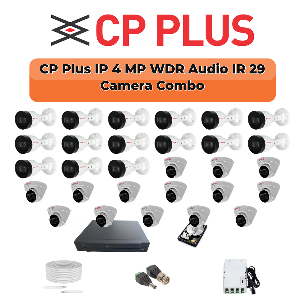 CP Plus 29 Camera 4MP IP CCTV Combo Kit | Smart IR + WDR + Mic | 32CH NVR | 2ร6TB HDD 1 CP Plus 29 Camera 4MP IP CCTV Combo Kit | Smart IR + WDR + Mic | 32CH NVR | 2ร6TB HDD