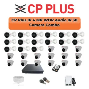 CP Plus 30 Camera 4MP IP CCTV Combo Kit | Smart IR + WDR + Mic | 32CH NVR | 2×6TB HDD