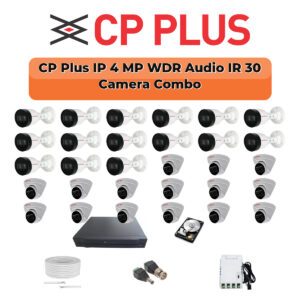 CP Plus 30 Camera 4MP IP CCTV Combo Kit | Smart IR + WDR + Mic | 32CH NVR | 2×6TB HDD