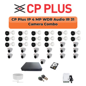 CP Plus 31 Camera 4MP IP CCTV Combo Kit | Smart IR + WDR + Mic | 32CH NVR | 2×6TB HDD