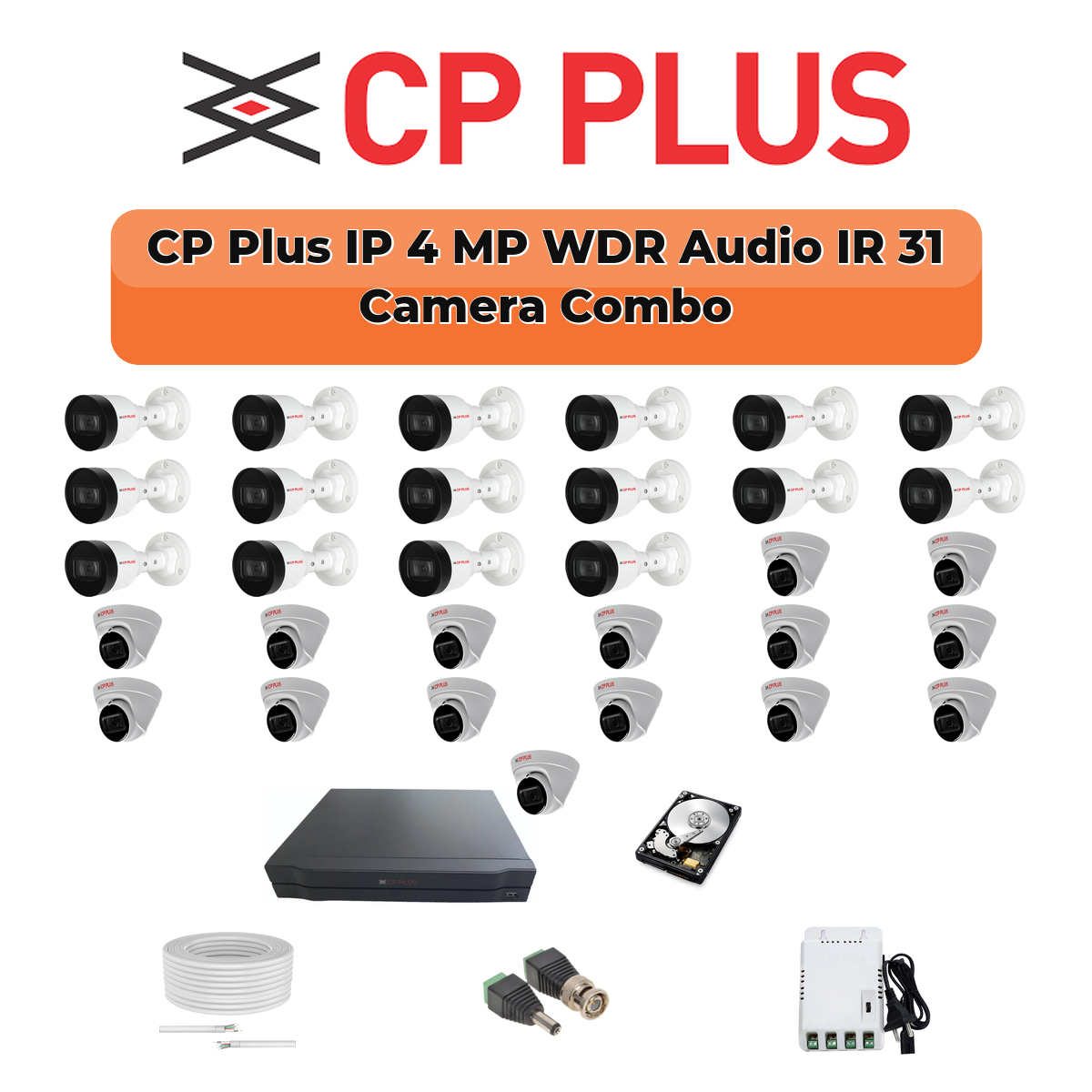 CP Plus 31 Camera 4MP IP CCTV Combo Kit | Smart IR + WDR + Mic | 32CH NVR | 2ร6TB HDD 1 CP Plus 31 Camera 4MP IP CCTV Combo Kit | Smart IR + WDR + Mic | 32CH NVR | 2ร6TB HDD