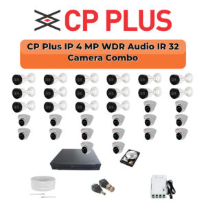 CP Plus 32 Camera 4MP IP CCTV Combo Kit | Smart IR + WDR + Mic | 32CH NVR | 2×6TB HDD
