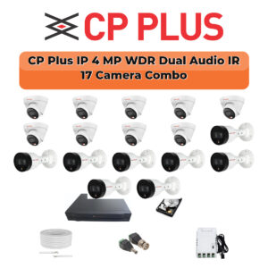 CP Plus 17 Camera 4MP IP CCTV Combo Kit | Dual Light + WDR + Mic | 32CH NVR | 1×4TB + 1×2TB HDD