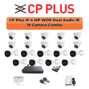 CP Plus 19 Camera 4MP IP CCTV Combo Kit | Dual Light + WDR + Mic | 32CH NVR | 1×4TB + 1×2TB HDD
