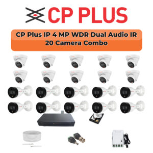 CP Plus 20 Camera 4MP IP CCTV Combo Kit | Dual Light + WDR + Mic | 32CH NVR | 1×4TB + 1×2TB HDD