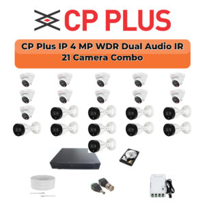 CP Plus 21 Camera 4MP IP CCTV Combo Kit | Dual Light + WDR + Mic | 32CH NVR | 2×4TB HDD