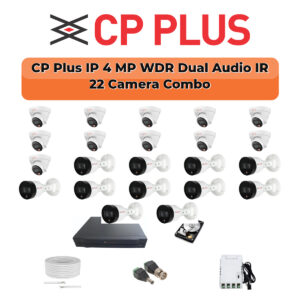 CP Plus 22 Camera 4MP IP CCTV Combo Kit | Dual Light + WDR + Mic | 32CH NVR | 2×4TB HDD
