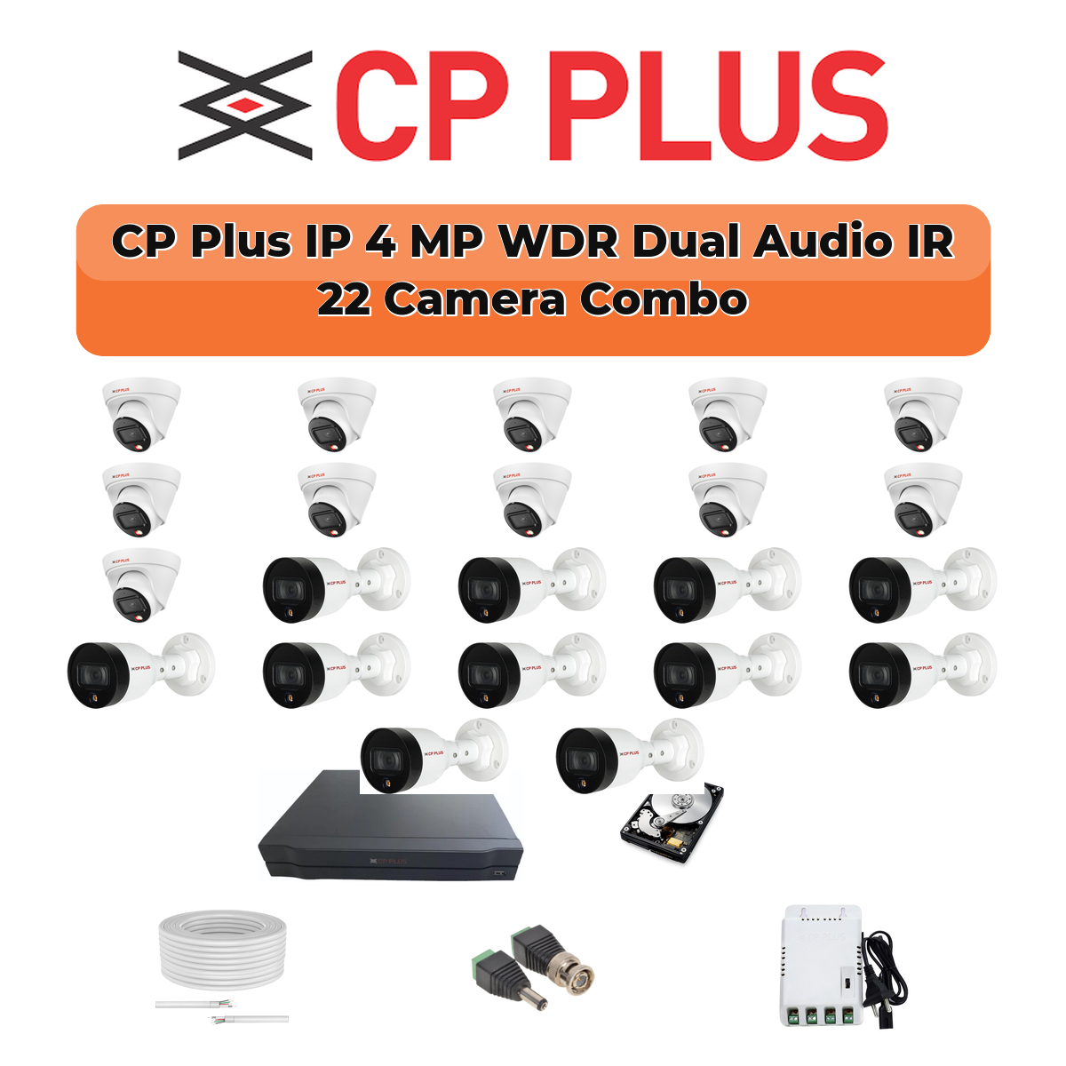 CP Plus 22 Camera 4MP IP CCTV Combo Kit | Dual Light + WDR + Mic | 32CH NVR | 2ร4TB HDD 1 CP Plus 22 Camera 4MP IP CCTV Combo Kit | Dual Light + WDR + Mic | 32CH NVR | 2ร4TB HDD