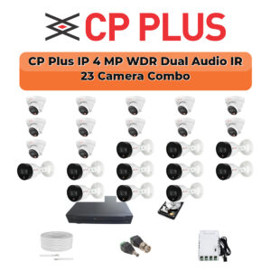 CP Plus 23 Camera 4MP IP CCTV Combo Kit | Dual Light + WDR + Mic | 32CH NVR | 2×4TB HDD