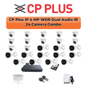 CP Plus 24 Camera 4MP IP CCTV Combo Kit | Dual Light + WDR + Mic | 32CH NVR | 2×4TB HDD