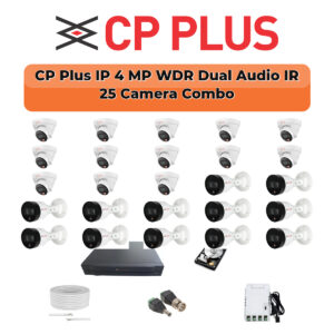CP Plus 25 Camera 4MP IP CCTV Combo Kit | Dual Light + WDR + Mic | 32CH NVR | 1×4TB + 1×6TB HDD
