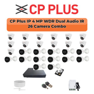 CP Plus 26 Camera 4MP IP CCTV Combo Kit | Dual Light + WDR + Mic | 32CH NVR | 1×4TB + 1×6TB HDD