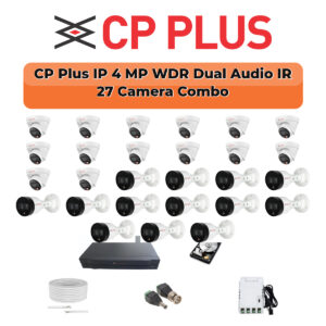 CP Plus 27 Camera 4MP IP CCTV Combo Kit | Dual Light + WDR + Mic | 32CH NVR | 1×4TB + 1×6TB HDD