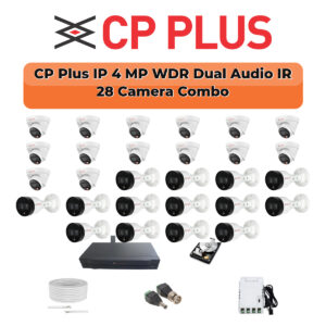 CP Plus 28 Camera 4MP IP CCTV Combo Kit | Dual Light + WDR + Mic | 32CH NVR | 1×4TB + 1×6TB HDD