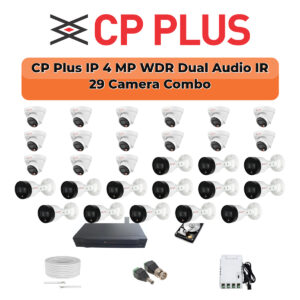 CP Plus 29 Camera 4MP IP CCTV Combo Kit | Dual Light + WDR + Mic | 32CH NVR | 2×6TB HDD