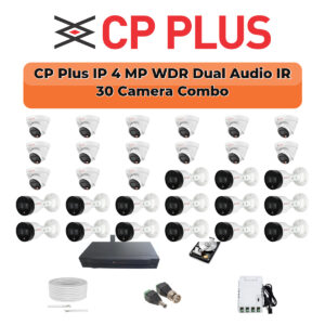 CP Plus 30 Camera 4MP IP CCTV Combo Kit | Dual Light + WDR + Mic | 32CH NVR | 2×6TB HDD