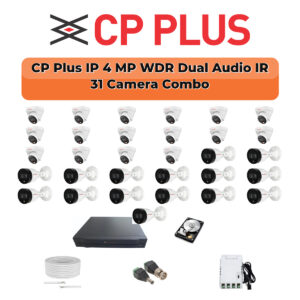 CP Plus 31 Camera 4MP IP CCTV Combo Kit | Dual Light + WDR + Mic | 32CH NVR | 2×6TB HDD