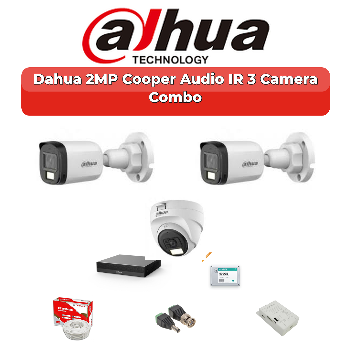 Dahua 3 Camera 2MP HD Combo Kit | Built-in Mic | 4CH XVR | 500GB HDD 1 Dahua 3 Camera 2MP HD Combo Kit | Built-in Mic | 4CH XVR | 500GB HDD