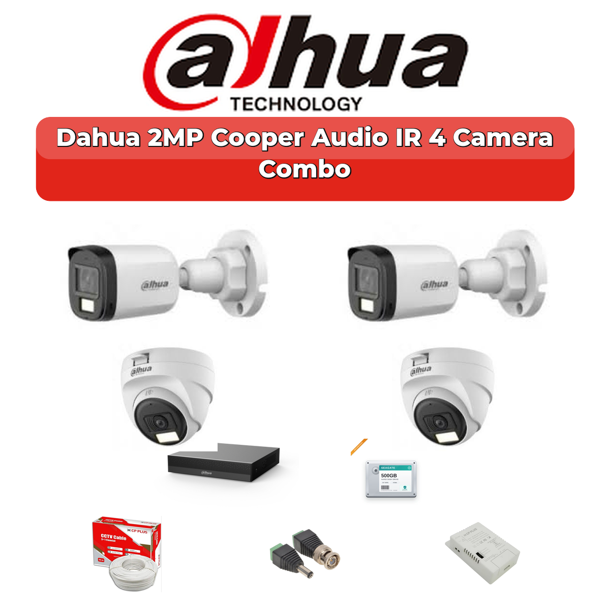 Dahua 4 Camera 2MP HD Combo Kit | Built-in Mic | 4CH XVR | 500GB HDD 1 Dahua 4 Camera 2MP HD Combo Kit | Built-in Mic | 4CH XVR | 500GB HDD