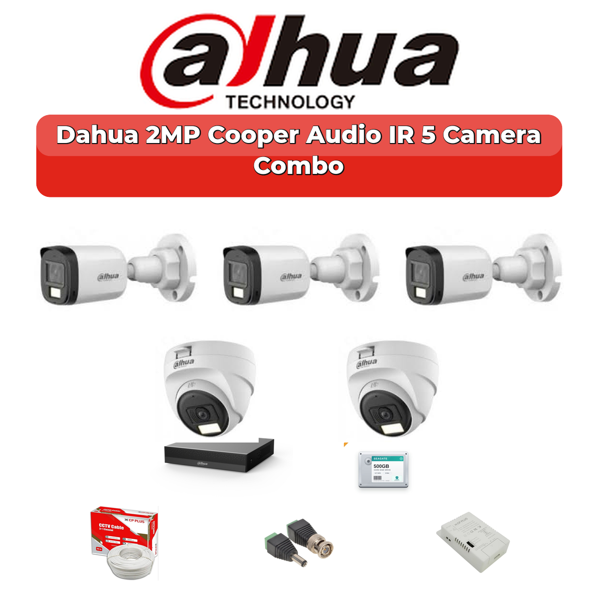 Dahua 5 Camera 2MP HD Combo Kit | Built-in Mic | 8CH XVR | 500GB HDD 1 Dahua 5 Camera 2MP HD Combo Kit | Built-in Mic | 8CH XVR | 500GB HDD