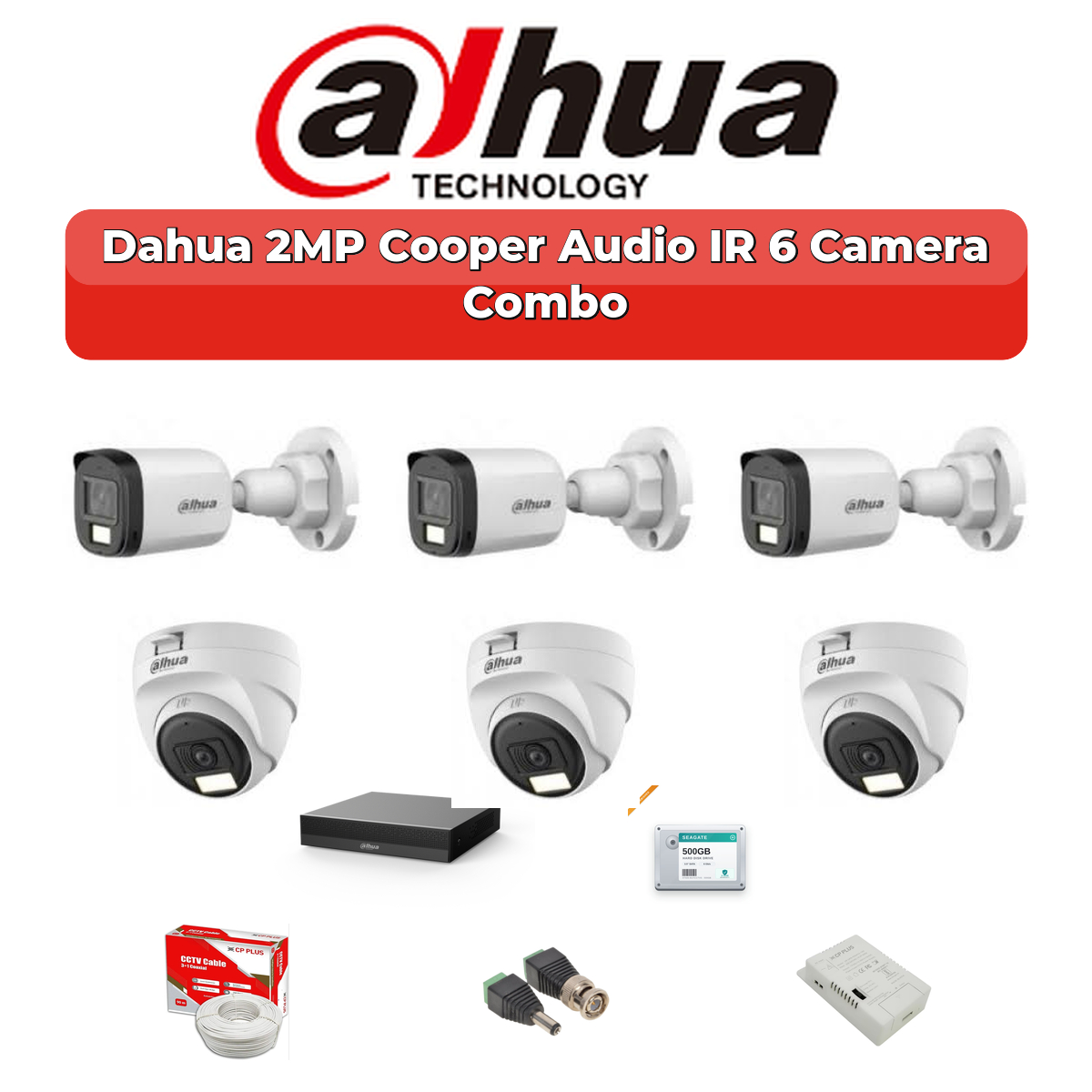 Dahua 6 Camera 2MP HD Combo Kit | Built-in Mic | 8CH XVR | 500GB HDD 1 Dahua 6 Camera 2MP HD Combo Kit | Built-in Mic | 8CH XVR | 500GB HDD