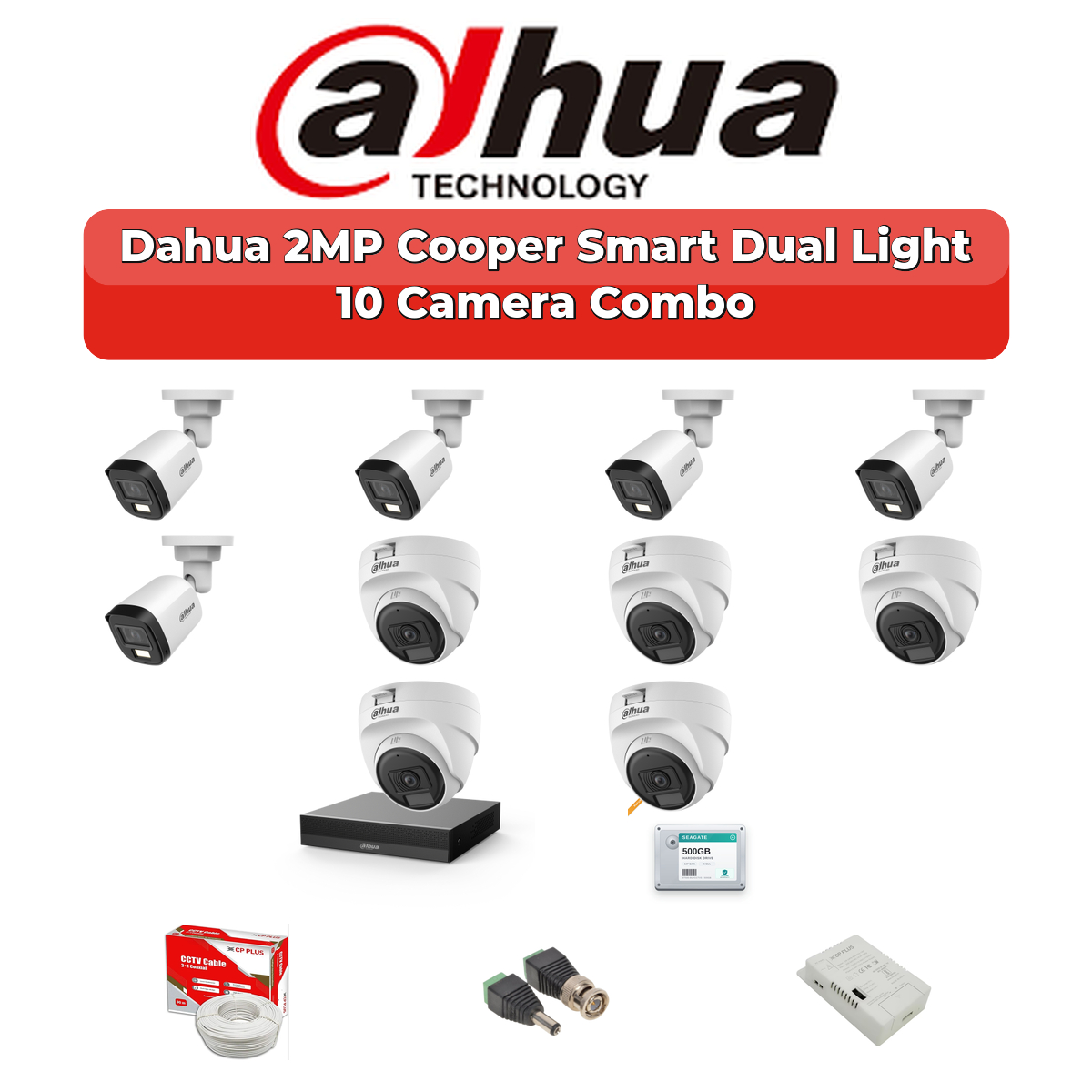 Dahua 10 Camera 2MP HD Combo Kit | Dual Light + Mic | 16CH XVR | 2TB HDD 1 Dahua 10 Camera 2MP HD Combo Kit | Dual Light + Mic | 16CH XVR | 2TB HDD
