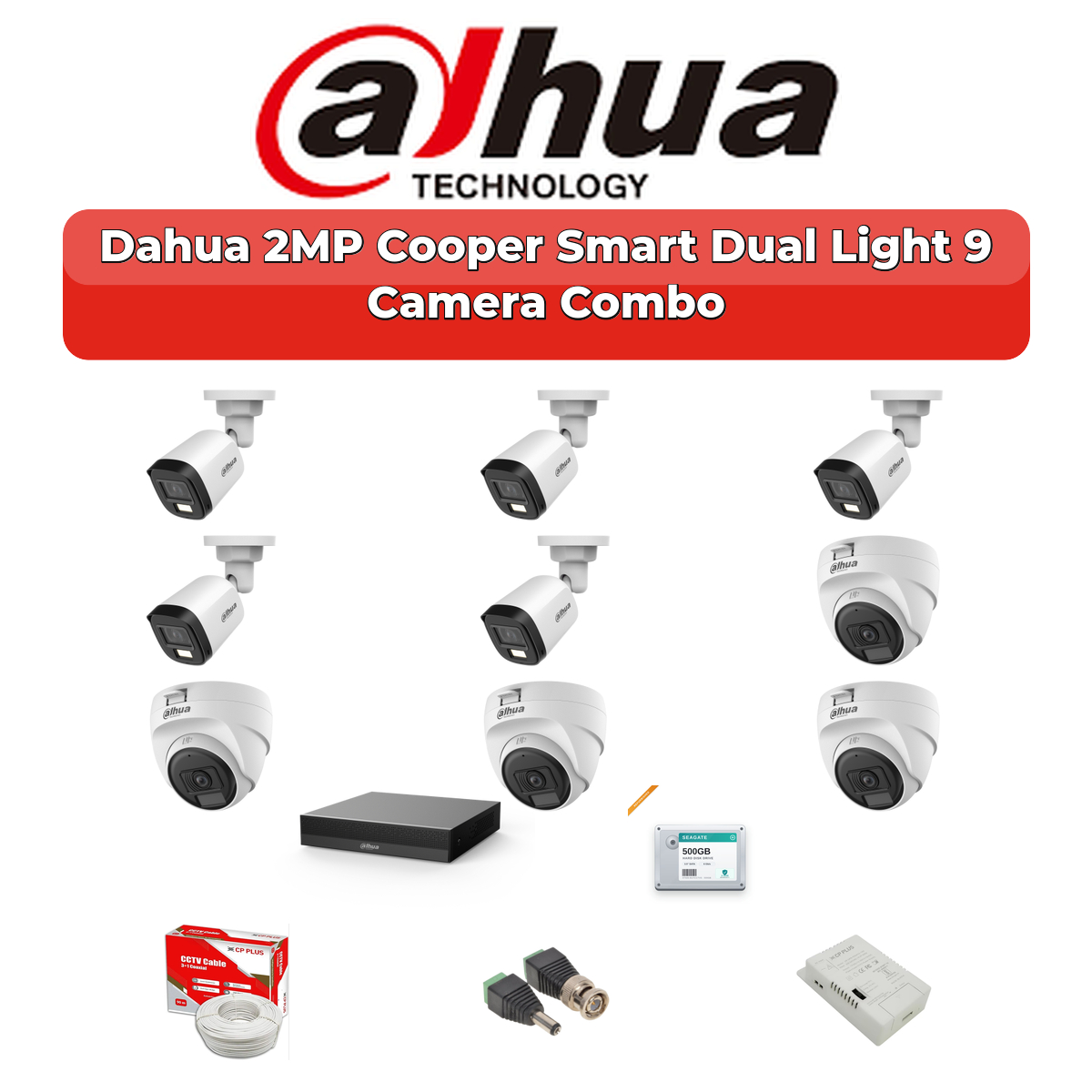 Dahua 9 Camera 2MP HD Combo Kit | Dual Light + Mic | 16CH XVR | 2TB HDD 1 Dahua 9 Camera 2MP HD Combo Kit | Dual Light + Mic | 16CH XVR | 2TB HDD