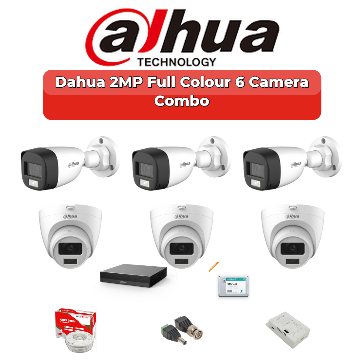 Dahua 6 Camera 2MP HD Combo Kit | Full Colour + Mic | 8CH XVR | 500GB HDD 1 Dahua 6 Camera 2MP HD Combo Kit | Full Colour + Mic | 8CH XVR | 500GB HDD