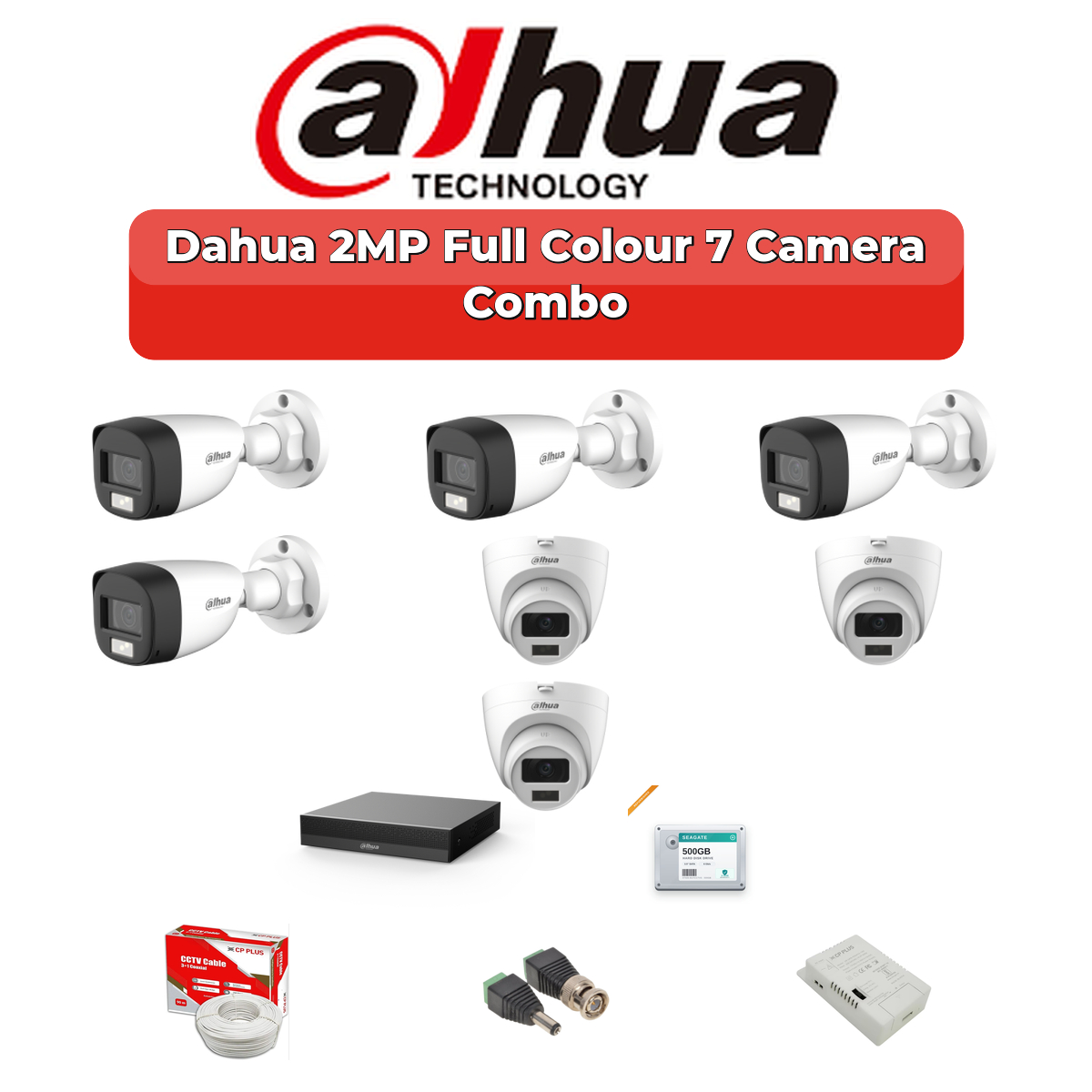 Dahua 7 Camera 2MP HD Combo Kit | Full Colour + Mic | 8CH XVR | 1TB HDD 1 Dahua 7 Camera 2MP HD Combo Kit | Full Colour + Mic | 8CH XVR | 1TB HDD