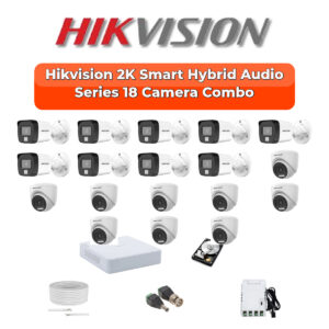 Hikvision 18 Camera 4MP HD CCTV Combo Kit | Smart Hybrid Light + Mic | 32CH XVR / DVR | 1×4TB + 1×2TB HDD