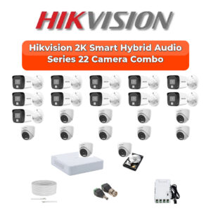 Hikvision 22 Camera 4MP HD CCTV Combo Kit | Smart Hybrid Light + Mic | 32CH XVR / DVR | 2×4TB HDD
