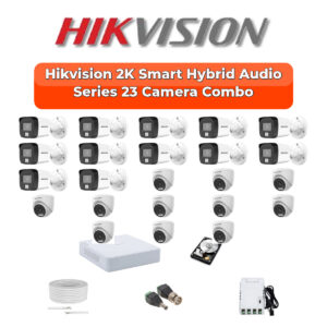 Hikvision 23 Camera 4MP HD CCTV Combo Kit | Smart Hybrid Light + Mic | 32CH XVR / DVR | 2×4TB HDD