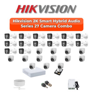 Hikvision 27 Camera 4MP HD CCTV Combo Kit | Smart Hybrid Light + Mic | 32CH XVR / DVR | 1×4TB + 1×6TB HDD