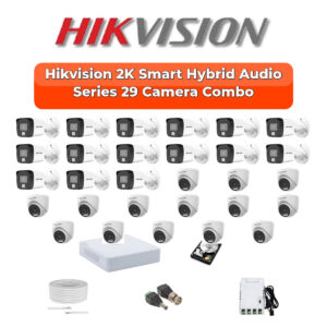 Hikvision 29 Camera 4MP HD CCTV Combo Kit | Smart Hybrid Light + Mic | 32CH XVR / DVR | 2×6TB HDD
