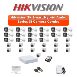 Hikvision 31 Camera 4MP HD CCTV Combo Kit | Smart Hybrid Light + Mic | 32CH XVR / DVR | 2×6TB HDD