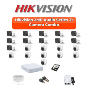 Hikvision 21 Camera 2MP HD CCTV Combo Kit | Audio IR | 32CH XVR / DVR | 2×4TB HDD