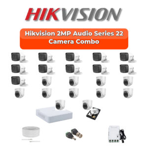 Hikvision 22 Camera 2MP HD CCTV Combo Kit | Audio IR | 32CH XVR / DVR | 2×4TB HDD