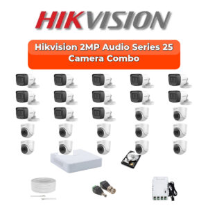 Hikvision 25 Camera 2MP HD CCTV Combo Kit | Audio IR | 32CH XVR / DVR | 1×4TB + 1×6TB HDD