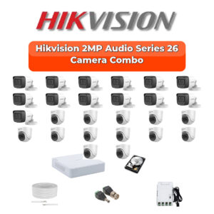 Hikvision 26 Camera 2MP HD CCTV Combo Kit | Audio IR | 32CH XVR / DVR | 1×4TB + 1×6TB HDD