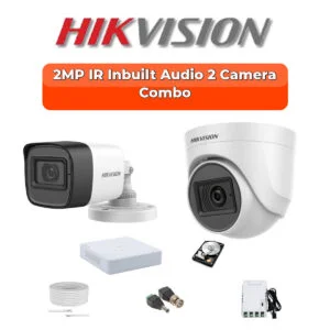 Hikvision 2MP Audio 2-Cameras HD CCTV Combo Kit | Built-in Mic | 4-Channel DVR | 500GB | 20m Night Vision | DS-2CE16D0T-ITPFS-2-COMBO