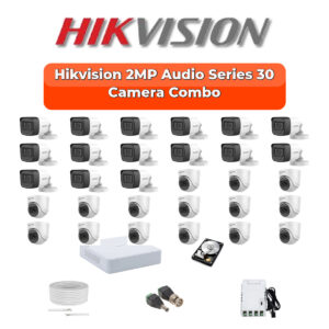 Hikvision 30 Camera 2MP HD CCTV Combo Kit | Audio IR | 32CH XVR / DVR | 2×6TB HDD
