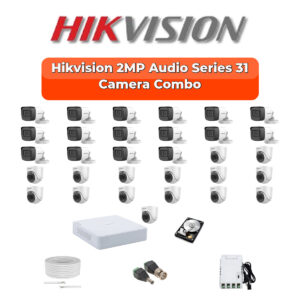 Hikvision 31 Camera 2MP HD CCTV Combo Kit | Audio IR | 32CH XVR / DVR | 2×6TB HDD