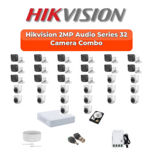 Hikvision 32 Camera 2MP HD CCTV Combo Kit | Audio IR | 32CH XVR / DVR | 2×6TB HDD