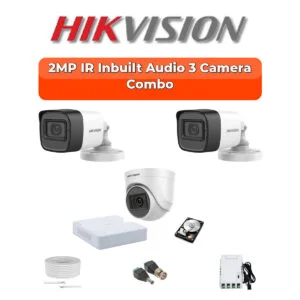 Hikvision 2MP Audio 3-Cameras HD CCTV Combo Kit | Built-in Mic | 4-Channel DVR | 500GB | 20m Night Vision | DS-2CE16D0T-ITPFS-3-COMBO