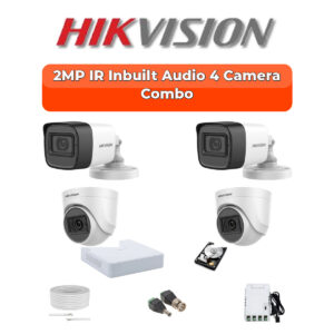 Hikvision 2MP Audio 4-Cameras HD CCTV Combo Kit | Built-in Mic | 4-Channel DVR | 500GB | 20m Night Vision | DS-2CE16D0T-ITPFS-4-COMBO