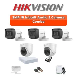 Hikvision 2MP Audio 5-Cameras HD CCTV Combo Kit | Built-in Mic | 8-Channel DVR | 500GB | 20m Night Vision | DS-2CE16D0T-ITPFS-5-COMBO
