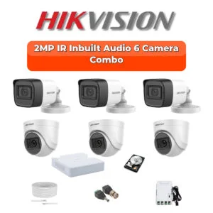 Hikvision 2MP Audio 6-Cameras HD CCTV Combo Kit | Built-in Mic | 8-Channel DVR | 500GB | 20m Night Vision | DS-2CE16D0T-ITPFS-6-COMBO